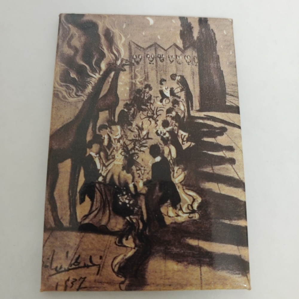 Salvador Dali Dinner in the desert lit by giraffes on fire Fridge Magnet 2x3